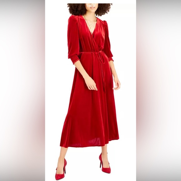 INC International Concepts Dresses & Skirts - INC dress red velvet faux wrap dress with belt Christmas holiday stunner maxi